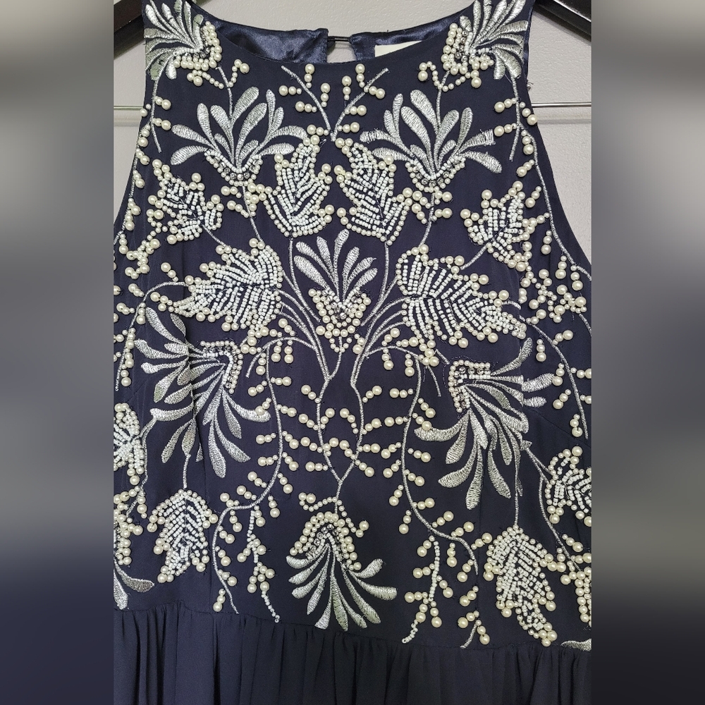 Monsoon Navy Midi Dress with White Floral Embroidery - Picture 2 of 9